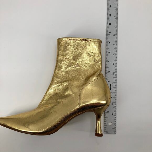Zara Metallic Gold Leather Kitten Heel Booties Shiny Pointed Toe Boots Size 39/8 - Picture 10 of 11